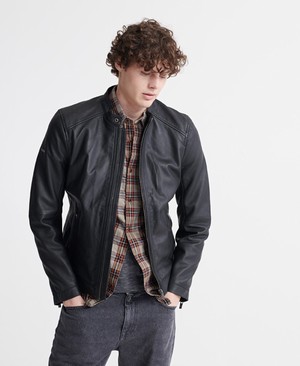 Superdry Hero Light Leather Racer Férfi Kabát Fekete | FDNLA2481